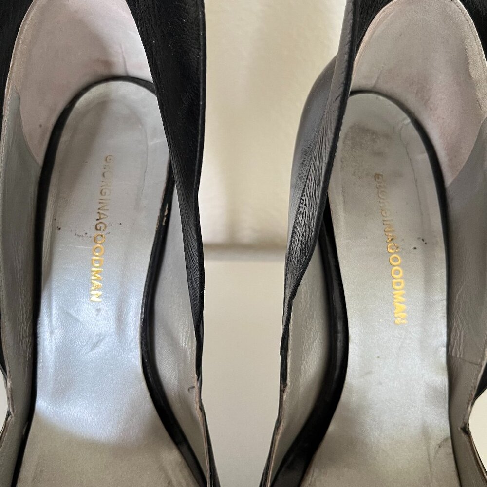 Barbara Goodman Black Peep-toe Heels with silver, cone-shaped embellishments - Picture 5 of 10